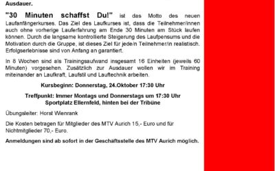 Neuer Laufkurs für Anfänger und Wiedereinsteiger ab 24.10.2024